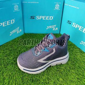 Speed Mens Grey Leather Running Sports Shoes