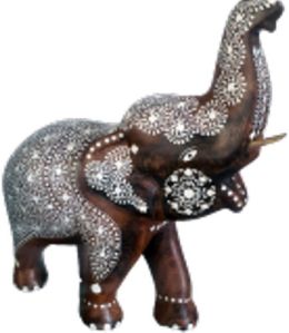 Wooden Inlay Up Elephant Showpiece
