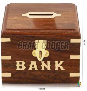 Wooden Square Money Bank