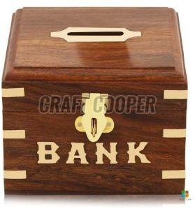 Wooden Square Money Bank