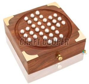 Wooden Square Solitaire Board Game