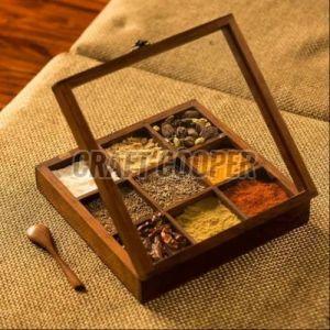 Wooden Square Spice Box