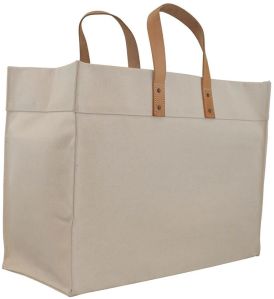 Natural Cotton Canvas Handy Shopper Tote Bag Leather Handle - KCC - 016