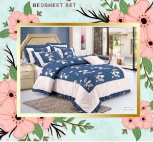 300 Thread Count Blue Beauty King Printed Cotton Bedsheet