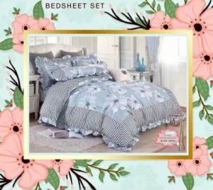 400 Thread Count Blue Beauty King Printed Cotton Bedsheet