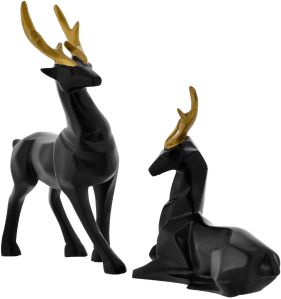 20cm Polyresin Handcrafted Black Matte Lucky Deer Family Showpiece