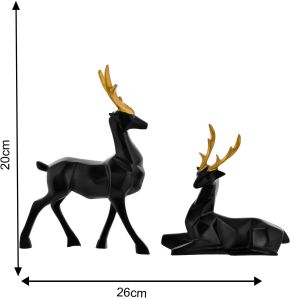 20cm Polyresin Handcrafted Black Matte Lucky Deer Family Showpiece