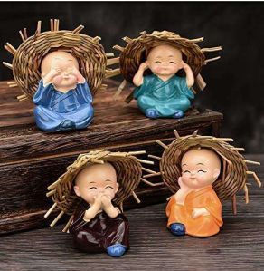 6cm Polyresin Handcrafted 4 Baby Monk Showpiece
