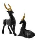 20cm Polyresin Handcrafted Black Matte Lucky Deer Family Showpiece