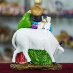 25cm Radha Krishna with Cow Resin Sculpture Marble Statue