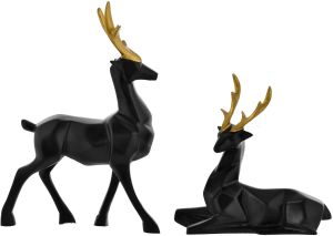 20cm Polyresin Handcrafted Black Matte Lucky Deer Family Showpiece