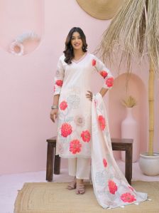 Ladies Cotton Floral Printed Kurta Pant &AMP; Dupatta Set