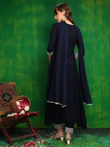 Ladies Rayon Real Mirror Work Ladies Casual Rayon Anarkali Suit With Pant &AMP; Dupatta Set