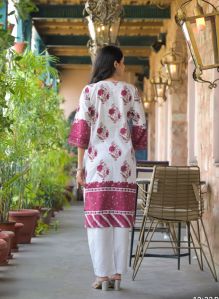 Ladies Cotton Jaipuri Kurti Pant and Dupatta Set