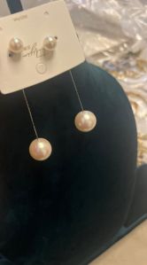 Ladies Modern White Long Pearl Earrings