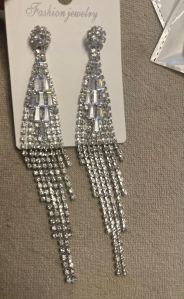 Ladies Stylish White And Silver Dangle Earrings