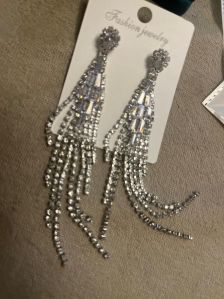 Ladies Stylish White And Silver Dangle Earrings