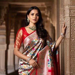 Ladies Printed Party Wear Banarasi Silk Saree