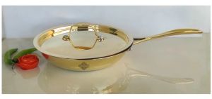 Indian Art Villa Pure Brass Saute Pan with Brass Lid and Handle