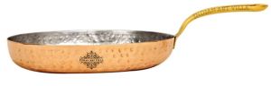 Indianartvilla Pure Copper Oval Pan Inside Tin Lining with Brass Handle