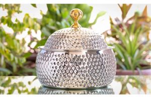 Indianartvilla Stainless Steel Casserole Pot With Hammered Design