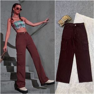 6 Pocket High Waist Brown Cargo Jeans