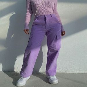 6 Pocket High Waist Purple Cargo Jeans