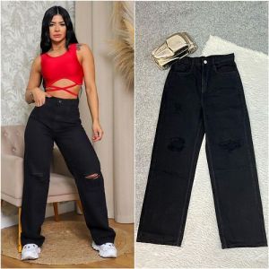 Ladies Black Denim Rugged Jeans