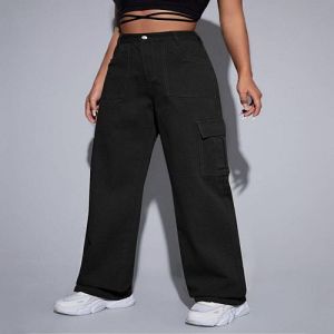 Ladies Black Straight Fit Cargo Jeans
