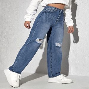 Ladies Blue Comfort Fit Rugged Jeans