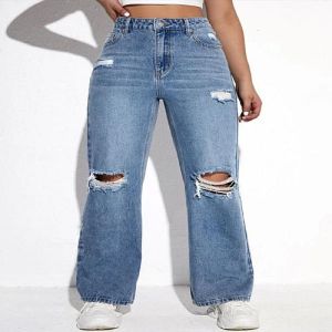 Ladies Blue Regular Fit Rugged Jeans