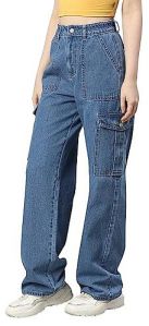 Ladies Dark Blue Cargo Jeans