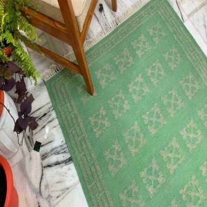 A 25 Green Flat Weave Cotton Durries