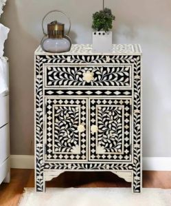 Handcrafted Bone Inlay Bedside Table