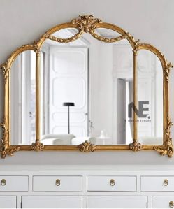 Vintage Foldable Wall Mirror with Arched Wooden Frame