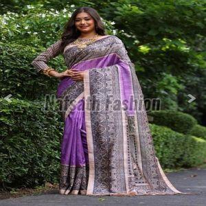 Pure Tussar Madhubani Screen Print Saree