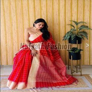 Raw Silk Temple Border Saree