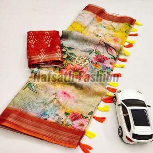 Ladies Printed Cotton Linen Saree