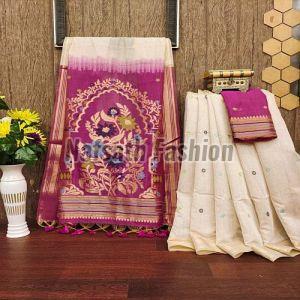 Muga Cotton Saree With Jamdani Work
