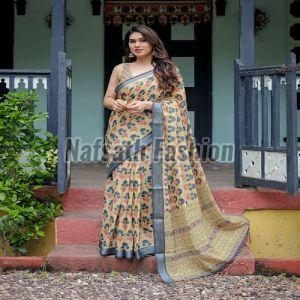 Pure Linen Kalamkari Printed Saree