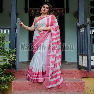 Multicolor Linen Digital Printed Saree