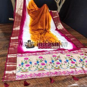 Printed Paithani Pure Silk Saree with Japanese Dye