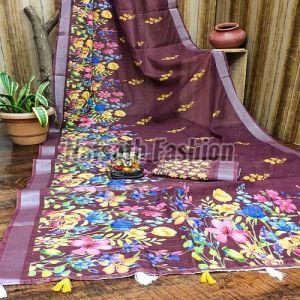 Floral Design Cotton Printed Saree