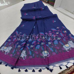 Ksr Handlooms Peach Muga Allover Cotton Printed Saree