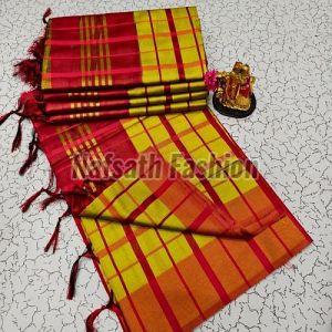 Multicolor Check Printed Cotton Saree