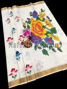 Ladies Hand Painted Cotton Saree