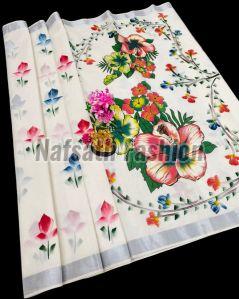 Ladies Hand Painted Cotton Saree