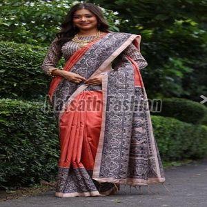 Pure Tussar Madhubani Screen Print Saree
