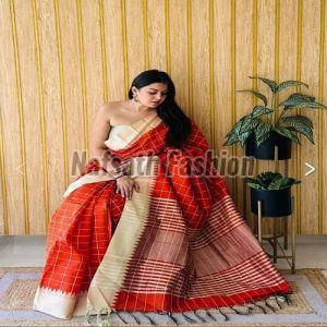 Raw Silk Temple Border Saree