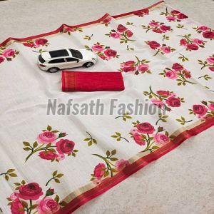 Digital Printed Linen Saree